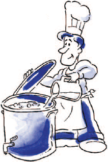 Graphic of chef adding water to pot