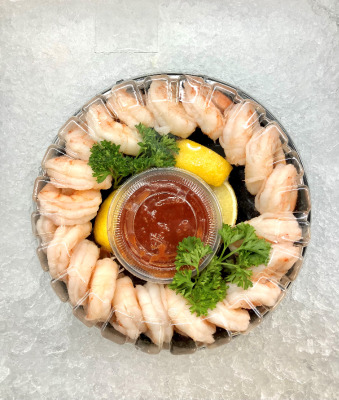 Jumbo shrimp cocktail tray sold by Euclid Fish Company near Cleveland